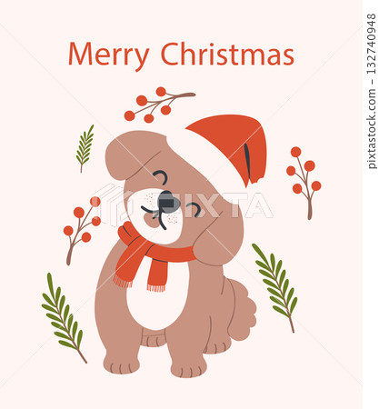 christmas dog flat design element for greeting cards christmas dog flat design element for greeting cards 132740948