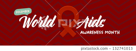 World AIDS awareness month retro banner with red ribbon. World HIV awareness month starts in December. Red ribbon with text isolated on grey background. World AIDS Day December 1st World AIDS awareness month retro banner with red ribbon. World HIV awareness month starts in December. Red ribbon with text isolated on grey background. World AIDS Day December 1st 132741013