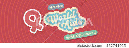 World AIDS awareness month retro banner with red ribbon. World HIV awareness month starts in December. Red ribbon with text isolated on grey background. World AIDS Day December 1st 132741015