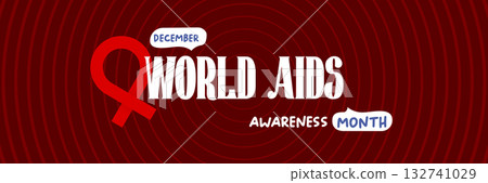 World AIDS awareness month retro banner with red ribbon. World HIV awareness month starts in December. Red ribbon with text isolated on grey background. World AIDS Day December 1st World AIDS awareness month retro banner with red ribbon. World HIV awareness month starts in December. Red ribbon with text isolated on grey background. World AIDS Day December 1st 132741029