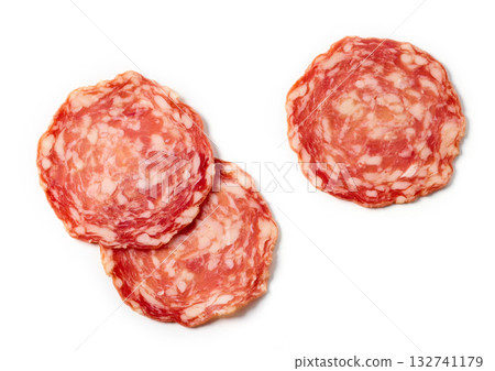 slices of dry spanish sausage 132741179