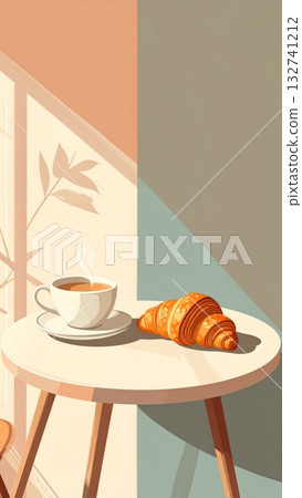 Coffee and Croissant vintage art 132741212