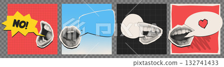 Halftone mouth speech bubbles set Halftone mouth speech bubbles set 132741433