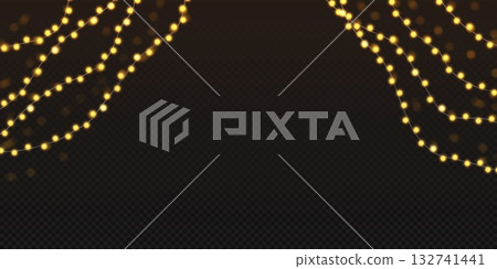 Golden fairy garland string with glowing bulbs Golden fairy garland string with glowing bulbs 132741441