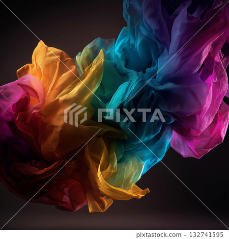 Vibrant Flowing Fabric Abstract in Rainbow Light 132741595