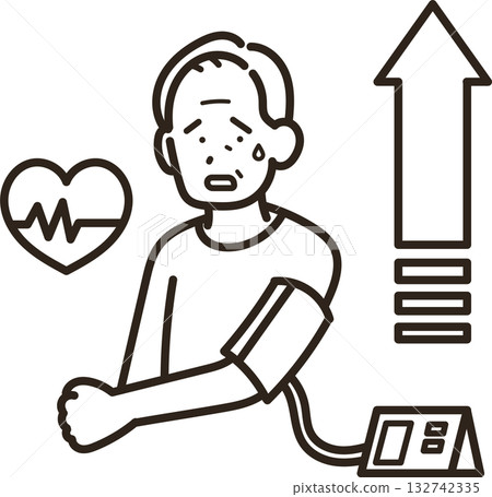 一位患有高血壓的老年男性的插圖(僅線條畫) 一位患有高血壓的老年男性的插圖(僅線條畫) 132742335