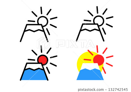 A set of icons inspired by the first sunrise of the year, with various color schemes 132742545