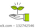 Illustration of a sprout and the hands of a businessman - Corporate image tackling environmental issues 132742546