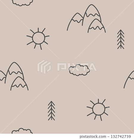 doodle mountains pattern 132742739