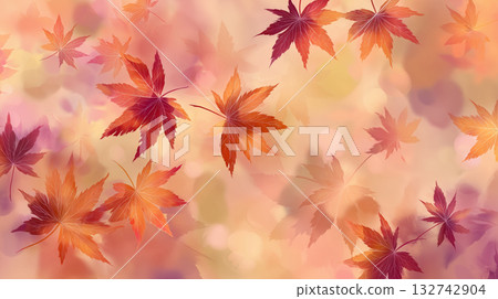 秋季背景插圖，落葉紛飛 | 柔和色調的日式楓葉秋季圖案 132742904