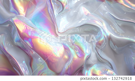 抽象而奇幻的流動圖案，質地光滑，閃耀著彩虹般的色彩。 132742918