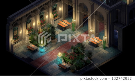 柔和的燈光照亮了一條寧靜的走廊。 132742932