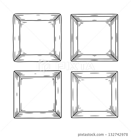 Drawing of four empty picture frames with a rustic style for artistic projects or design purposes 132742978