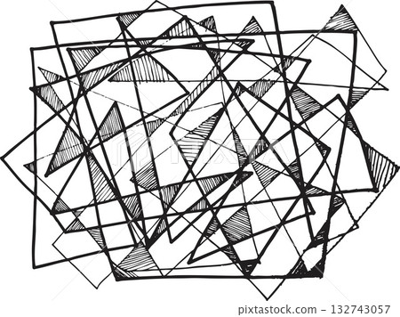 Abstract black and white geometric shapes, forming a dynamic composition of squares and triangles. A modern art form that represents structure 132743057