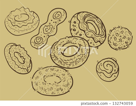 An assortment of delicious donuts with unique toppings and shapes. The image captures the essence of a sweet treat An assortment of delicious donuts with unique toppings and shapes. The image captures the essence of a sweet treat 132743059