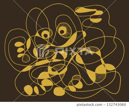 Abstract yellow lines illustration against a brown background, a creative and expressive artwork 132743060