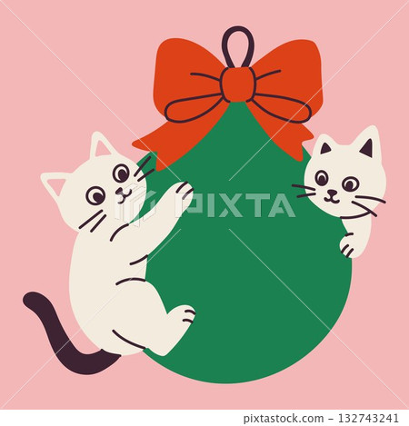 Cute Cats Playing with Christmas Ornament and Bow Cute Cats Playing with Christmas Ornament and Bow 132743241