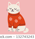 Cute White Cat in Red Christmas Sweater 132743243