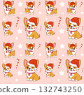 Cute Christmas Corgi Pattern with Santa Hats and Candy Canes 132743250