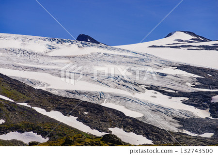 Mountains with ice glacier. Road Sognefjellet, Norway Mountains with ice glacier. Road Sognefjellet, Norway 132743500
