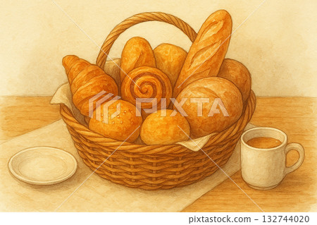 餐桌上的麵包籃 132744020