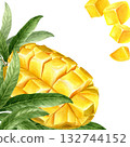 Mango. Hand-drawn watercolor illustration. For product presentation and menu design. 132744152