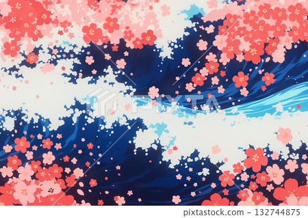 Waves and cherry blossoms 132744875
