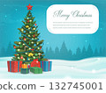 Christmas tree with decorations and gift boxes. Holiday background. Merry Christmas and Happy New Year. Vector 132745001
