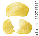 Potato chips and broken in half close-up on a white. Isolated 132745150