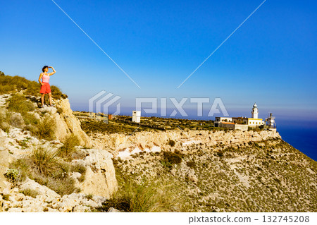 Tourist enjoy coast view, Cabo de Gata, Spain 132745208