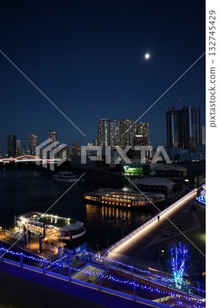 The Bay Area sparkling with the moon, lights, and illuminations. November 2015 Minato Ward night view: Moon and Waters Takeshiba 132745429