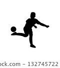 Football Soccer player silhouette with ball. Sport player shooting on white background. 132745722