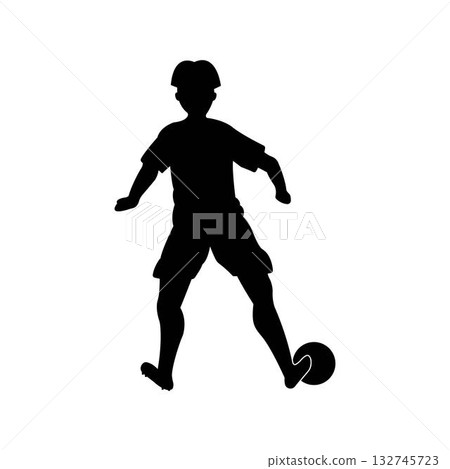 Football Soccer player silhouette with ball. Sport player shooting on white background. Football Soccer player silhouette with ball. Sport player shooting on white background. 132745723