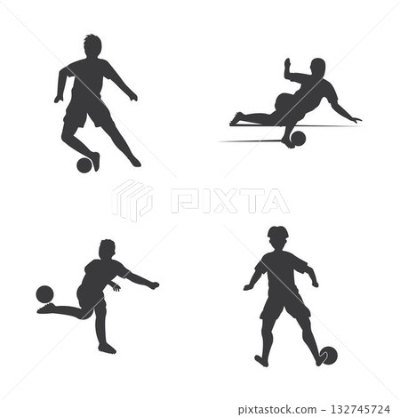 Football Soccer player silhouette with ball. Sport player shooting on white background. Football Soccer player silhouette with ball. Sport player shooting on white background. 132745724