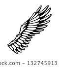 Wings sketch. Stylized birds wings. Hand drawn contoured stiker wing in open position. Vector design elements in coloring style 132745913
