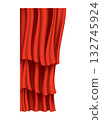 Red curtains realistic. Theater fabric silk decoration for movie cinema or opera hall. Curtains and draperies interior decoration object. Isolated on transparent for theater stage 132745924