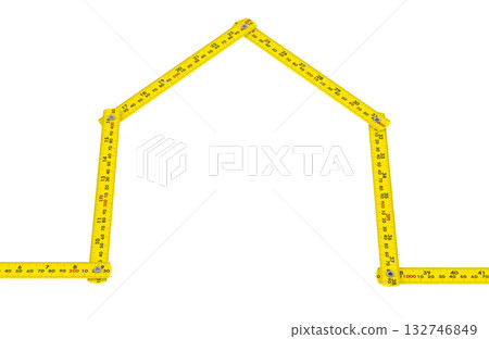 Folding ruler shaped as house outline. Construction or real estate concept, 3D rendering 132746849