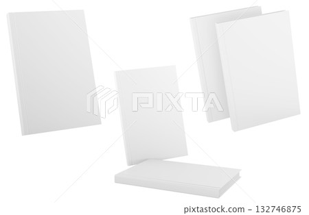 Blank notebooks set in different positions, empty covers, perfect template for branding or mockup. 3D rendering 132746875