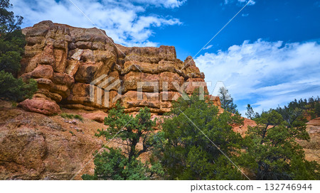 Red Rock Formations and Greenery under Blue Sky Utah Landscape 132746944