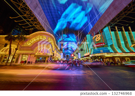 Fremont Street Experience Neon Lights and Crowds Las Vegas Nightlife 132746968