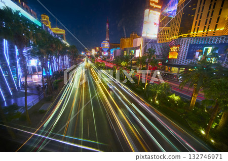 Las Vegas Strip Night Traffic Light Trails Neon Palms Urban Cityscape Long Exposure Las Vegas Strip Night Traffic Light Trails Neon Palms Urban Cityscape Long Exposure 132746971