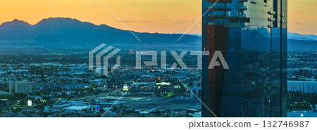 Aerial Las Vegas Nevada Downtown Cityscape at Golden Hour with Modern Skyscraper Aerial Las Vegas Nevada Downtown Cityscape at Golden Hour with Modern Skyscraper 132746987