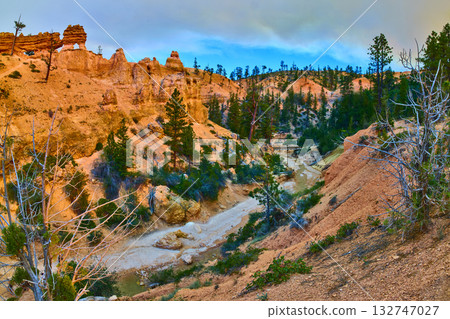 Bryce Canyon Hoodoos Pine Trees and Stream Panorama Mossy Cave Trail Utah 132747027
