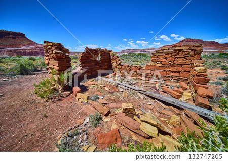 Abandoned Stone Ruins in Paria Desert with Mesas and Blue Sky Utah 132747205