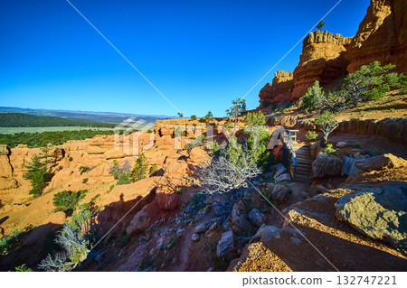 Red Canyon Utah Red Rock Formations Pine Trees and Hiking Trail Staircase 132747221