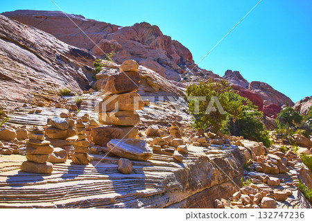 Cairn Rock Stack on Calico Tanks Trail in Red Rock Canyon Nevada Desert Cairn Rock Stack on Calico Tanks Trail in Red Rock Canyon Nevada Desert 132747236