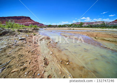 Desert River and Red Rock Cliffs in Paria Canyon Utah Ground Level Textures 132747246