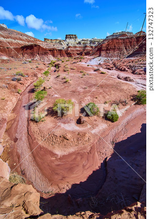 Eroded Red Sandstone Badlands with Desert Wash and Mesas Kanab Utah Eroded Red Sandstone Badlands with Desert Wash and Mesas Kanab Utah 132747323