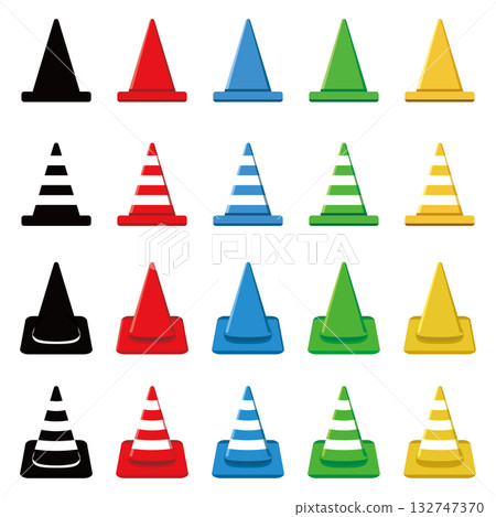 Road cone, triangular cone, pylon icon set Road cone, triangular cone, pylon icon set 132747370