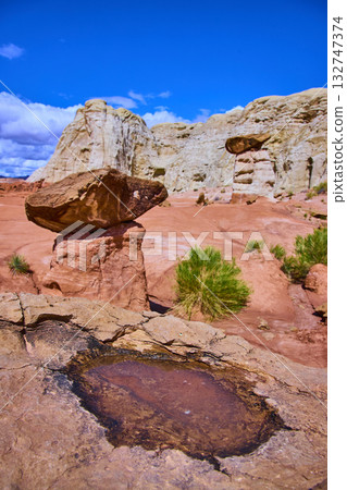 Balanced Rock Hoodoos and Desert Pool at Toadstool Kanab Utah Balanced Rock Hoodoos and Desert Pool at Toadstool Kanab Utah 132747374
